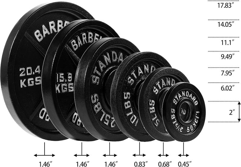 Fitvids Olympic Cast Iron Plate for Strength Training and Weightlifting, Pairs, Sets or Set with Barbell, Multiple Sizes - Image 4